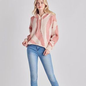 Petal Dew Abstract Drawstring Hooded Sweater in Pink